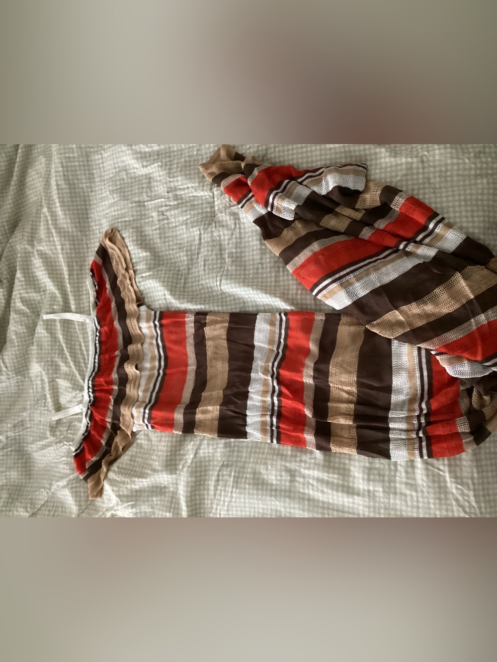 bebe Striped Maxi Dress in Red, Brown, Cream